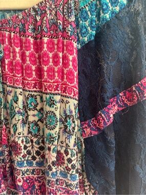 Women’s Navy and Fuchsia Printed Boho Blouse